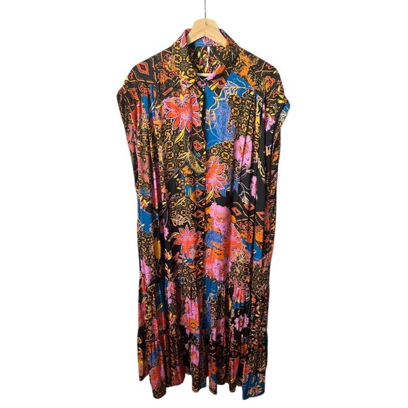 Free People Floral On‎ My Mind Maxi Top Multicolor XL Boho Kaftan Maximalist - Picture 1 of 10